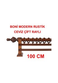 Resim Boni Modern Rustik Ahşap Rustik Perde Askısı Çift Raylı-ceviz 100 Cm Ceviz 