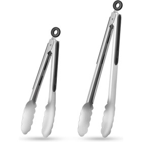Resim 1/2'lik Paslanmaz Çelik Mutfak Maşası Seti, Silikon Kaymaz Sapıyla, Kilitleme Barbekü Yemek Klipsi, 22.86 cm ve 30.48 cm'de Mevcut, Izgara Araçları. 