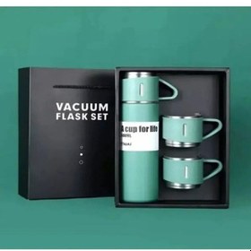 Resim Vakumlu Çay Kahve Sıcak Soğuk Termos Yeşil Piknik Kamp Termosu Paslanmaz Çelik 3 Bardaklı 500ml Vakumlu Çay Kahve Sıcak Soğuk Termos Seti Yeşil 
