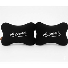 Resim darinza Lastikli Oto Araç Oyuncu Koltuğu Boyun Yastığı 2 ADET K.Atatürk imzalı Tüm Araçlara Uyumlu 