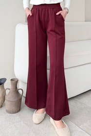 Resim Tesettür Diyarı Kadın Çimalı Beli Lastikli Cepli Scuba Kumaş Tesettür Pantolon- Bordo 