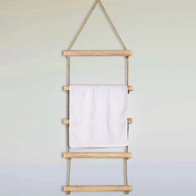 Resim Bundera Towel Jüt Merdiven Ahşap Banyo Havlu Askısı 5 Katlı Ahşap Mutfak Halat Askılık 