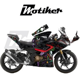 Resim Motiker Rks Srk 125R Kaplama Motosiklet Sticker Etiket Modeli Joker Desen Gri Yeşil Kırmızı 