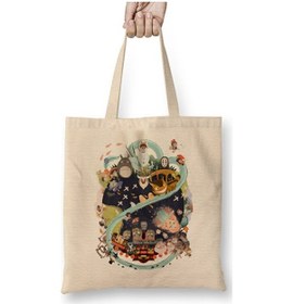 Resim Toyaso Hayao Miyazaki Bez Çanta Uzun Saplı Alışveriş Çantası Plaj Çanta Beyaz 