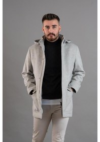 Resim Sir Kapşonlu Fermuar Kapamalı Regular Fit Erkek Kaşe Kaban 