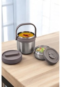 Resim Digithome Bento Taşınabilir Paslanmaz Çelik Yemek Kabı Termosu Lunch Box Yuvarlak 1400ml Bej 