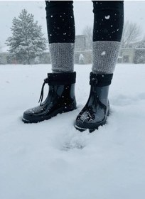 Resim Konçlu Peluşlu Unisex Potin Yağmur Botu 36-40 Siyah Siyah 