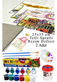 Resim 6 Renk Guaj Boya Mydido 25x35 Cm Telli Spralli Resim Defteri Palet Resim Fırçası 15 Yaprak Guajboya Resim Defteri Çok Renkli 