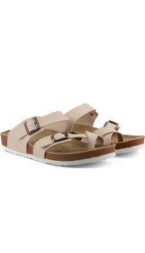 Resim Fly Soft S042.031 Kadın Parmak Arası Çift Tokalı Mantar Taban Comfort Terlik Bej 