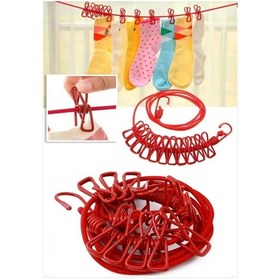 Resim Tineke 12 Mandallı Taşınabilir Elastik Çamaşır İpi 185-380 Cm Ayarlanabilir Kamp, Seyahat Ve Bal Çok Renkli 