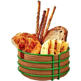 Resim Edora Home Yeşil Paslanmaz Yuvarlak Ekmek Sepeti Makrome - Çok Amaçlı Metal Yeşil 