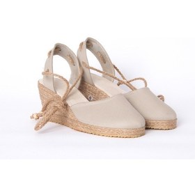 Resim Topuğu Açık Bilekten Bağlamalı Bej Dolgu Topuk Keten Hasır Espadril ES1026-0045 Bej 