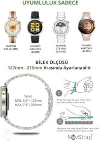 Resim NovStrap Huawei Watch GT6 41mm GT4 41mm GT5 41mm GT5 Pro 42mm ile Uyumlu Kordon (18mm) One Click Çelik Metal GÜMÜŞ-GOLD 
