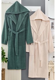 Resim 2li Kapüşonlu Bornoz Doğa Çağla Yeşili - Bej S/m Çağla Yeşili - Bej 