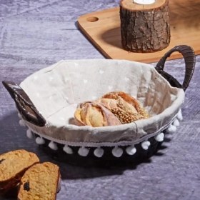 Resim Wicker Serisi Bezli Yuvarlak Hasır Ekmek Sepeti 