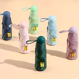 Resim Yetişkin Katlanır Şemsiye, Basit Tarz, 6 İskelet, Kompakt Cep Boyutu, Plastik Saplı, Cüzdan İçin Uygun, Hafif UV Koruma 