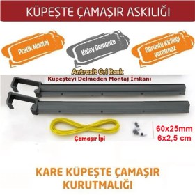 Resim Gökbin Balkon Çamaşır Kurutma Askısı Alüminyum Küpeşte Çamaşır Askılığı Kurutmalık Kare 6x2.5 cm Antrasit 
