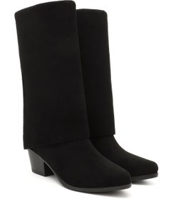 Resim GÖNDERİ(R) Kadın Siyah Süet Sivri Burun Kalın Topuklu Kovboy Çizme 