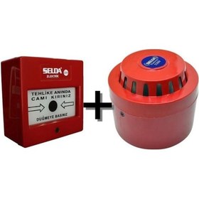 Resim Yangın Alarm Ihbar Ikaz Sireni Ve Butonu 2'li Set 