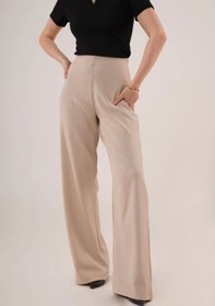 Resim Genel Markalar eyesof Bol Paça Yandan Fermuarlı Krem Kumaş Pantolon 