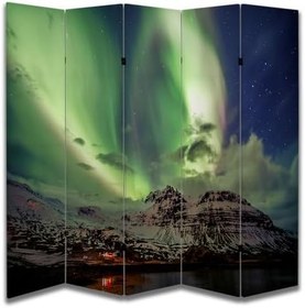 Resim Kuzey Işıkları Temalı Özel Tasarım Paravan Room Divider 180 x 200 cm 