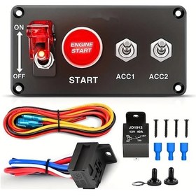 Resim Xuweiwei 3 In 1 12v Push Start Kontak Anahtar Kit - Dayanıklı Alüminyum Kolay Kurulum Kırmızı Motor Düğmesi Rv Kamyon Yarış Teknesi 