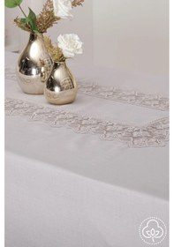 Resim Esra Lüx Dantelli Keten Kumaş Gri Masa Örtüsü 160x230 Cm - 1118 Çok Renkli 