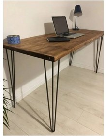 Resim Halevia Metal Firkete Ayaklı Masa. Ceviz - Siyah 