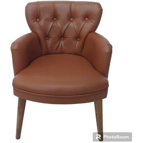 Resim Garden House Tekli Taba Deri Ahşap Ayaklı Ofis Koltuğu Kafe Koltuğu Sandalye Berjer Çok Renkli 