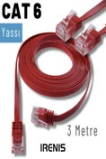 Resim IRENIS Kırmızı Cat6 Yassı Ethernet (Network) Kablosu, 3 Metre 