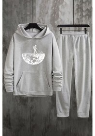 Resim Uyguntarz Unisex Uzay Temalı Baskılı Eşofman Takımı Gri 