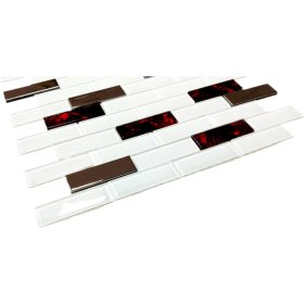 Resim MozaiKristaL Mutfak Tezgah Arası 23X73X4MM. Beyaz-Gümüş Krom, Sedefli Bordo, 30X30CM. Fileli Kristal Cam Mozaik. ( 1 Kutu = 1 M2 Fiyatıdır ) 