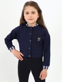 Resim Toontoy Kız Çocuk Kolej Yaka Çıtçıt Kapama Baskılı Renk Bloklu Örme Hırka - 2 İplik Şardonlu 