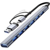 Resim Polham 7in1 Type C/usb To 7x Usb 3.0 Çoğaltıcı Okuyucu Hup Adaptör, Klavye, Mouse, Yazıcı, Usb Okuyu 