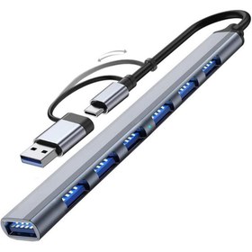 Resim Polham 7in1 Type C/usb To 7x Usb 3.0 Çoğaltıcı Okuyucu Hup Adaptör, Klavye, Mouse, Yazıcı, Usb Okuyu 