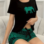 Resim 2 Adet Fil Vintage Baskılı Tişört ve Şort Pijama Seti 