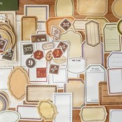 Resim 200 adet Vintage İlhamlı Karma Stil Kağıt Etiket Sticker Seti, Retro El Yapımı Çadır DIY Etiketler, Kolaj Arka Plan Kağıdı için Scrapbooking, Renkli Dekoratif Sticker'lar için El Sanatları ve Günlük 