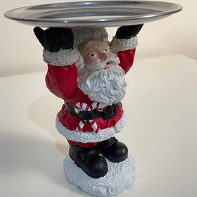 Resim Santa Claus Tray Holder, Holiday Serving Stand, Santa Figurine with Metal Tray for Snacks & Sweets, Christmas Decoration, Santa Sculpture, Santa Claus Tray - Object-2 