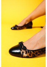 Resim Luvi Shoes Julien Siyah Sarı Desenli Fiyonklu Kadın Topuklu Babet Ayakkabı Siyah - Sarı 
