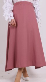 Resim Beli Fermuarlı Krep Kumaş Kiloş Etek Pembe - S-M 