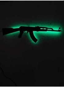 Resim Ak47 Silah Led Işıklı Ahşap Tablo 55x30cm Yeşil, ak4712 