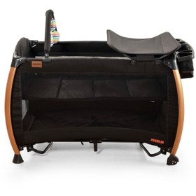 Resim Maccon Goldie Alüminyum Kasa Park Yatak Sallanır Cibinlikli Oyun Parkı Beşik 70X110 Cm - Gold/Kahverengi 