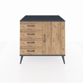 Resim Kronos Şifonyer Tek Raflı 4 Çekmeceli Tek Kapaklı 88x59x80 Antrasit-Çam 