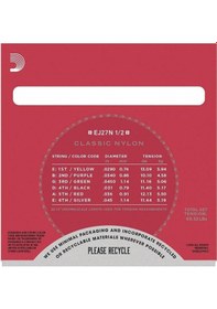 Resim D'addario Ej27n 1/2 Classics Serisi Klasik Gitar Tel Seti 1/2 Ölçek - Normal Tension - Gümüş Sarım 