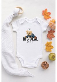 Resim Tuğba Baby Özel Tasarım Lisanslı Sevimli Ayı Big Deal Bebek Body Beyaz Bebek Badi Zıbın Beyaz 