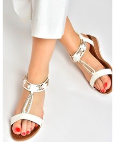 Resim Fox Shoes Beyaz Taş Detaylı Günlük Kadın Sandalet M258312209 