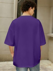 Resim Basic Düz T-shirt - Mor Baskısız Oversize Bisiklet Yaka Kısa Kol Tişört Mor 
