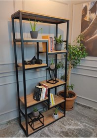 Resim Dekoratif Ahşap Ve Metal Kitaplık Çok Amaçlı Raf Ev Ofis Kitaplık 