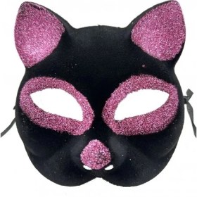 Resim Siyah Renk Pembe Simli Kedi Maskesi 