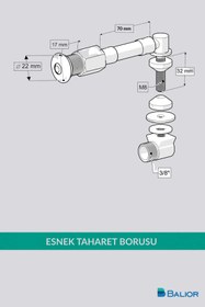 Resim BALİOR Asma Klozet Esnek Taharet Borusu L Tipi Ø22 – 70 mm Dirsekli Bağlantı 